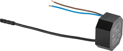 Netzteil mit schwarzen und farbigen Kabeln, gefertigt von Oventrop, geeignet für den Anschluss an Geräte mit 100-240 V und 50-60 Hz.